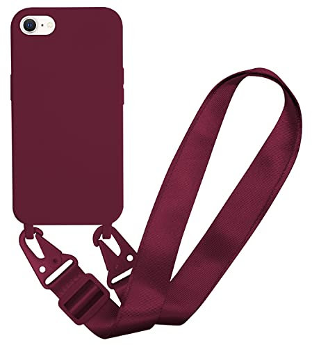 MBSLFY Handyhülle kompatibel mit iPhone 6/6S/7/8/iPhone SE 2022 Hülle mit Band, Silikon Necklace Handyhülle mit Abnehmbar Kordel Umhängen Stossfest Handy Schutzhülle für iPhone SE 2020, Rot