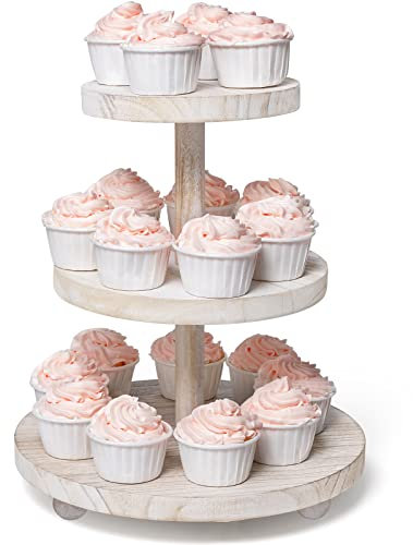 Weselljars 3-stöckiger Cupcake-Ständer, rund, Holz-Kuchenständer mit gestuftem Tablett, rustikaler Kuchenständer, Cupcake-Display für Zuhause, Teeparty, Geburtstag, Hochzeit, Wald, Babyparty