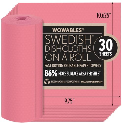 LOLA Wowables XL Swedish Dishcloths, 30 Reusable Eco Cleaning Cloths, 11 x 10, Ultra Absorbent Cellulose Sponge Towel, Compostable, Made in Germany