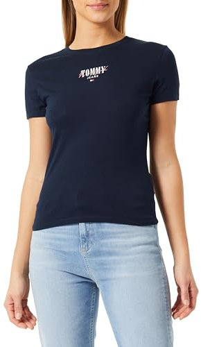 Tommy Jeans T-shirt Maniche Corte Donna Slim Scollo Rotondo, Blu (Dark Night Navy), XXS