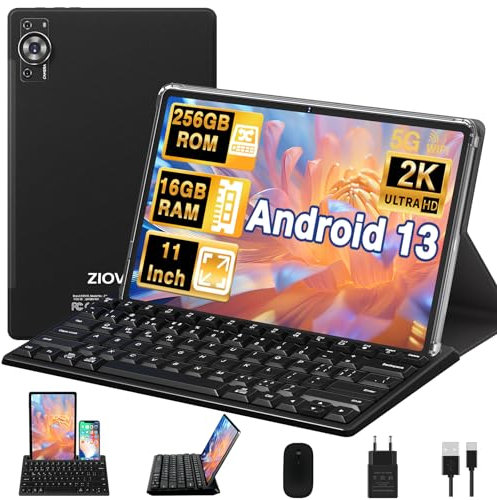 ZIOVO Tablet 11 Pollici Android 13 Tablet PC,16GB RAM+256GB ROM/TF 1TB, Octa Cores 2.0Ghz Tablets, 5G WiFi/Corpo in Metallo/8600mAh/ 2000 * 1200 FHD IPS/13+5MP/GMS/BT5.0,Tablet con Tastiera&Mouse-Nero