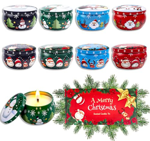 8 Stück Weihnachten Kerze Dosen, 2,2 OZ Leere kerzendosen, Rund Kerzenbehälter Dosen, Mini Metalldose mit Deckel, Weihnachtsgeschenkset, für Weihnachts Party, Süßigkeitendose Gewürze, DIY Kerzen