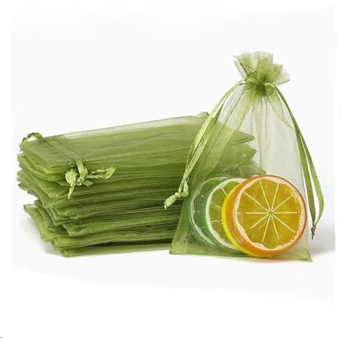 LTLSZRN 100 Stuck Organzasäckchen 9x12 cm, Geschenkbeutel Organzabeutel, Schmuckbeutel, Organza Säckchen mit Kordelzug, Säckchen Geschenk Schmuck Hochzeit Bonbonsbeutel für Hochzeiten Partys(Grün)