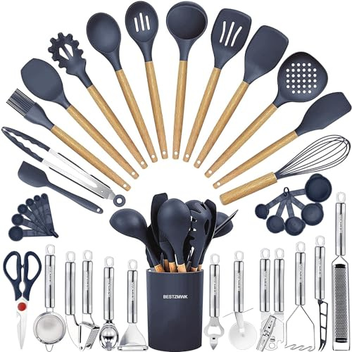 Kochutensilien-Set, 35-teilig, Küchenutensilien, Silikon-Kochutensilien (blau), Küchenhelfer, Haushaltshelfer, Küchenhilfe
