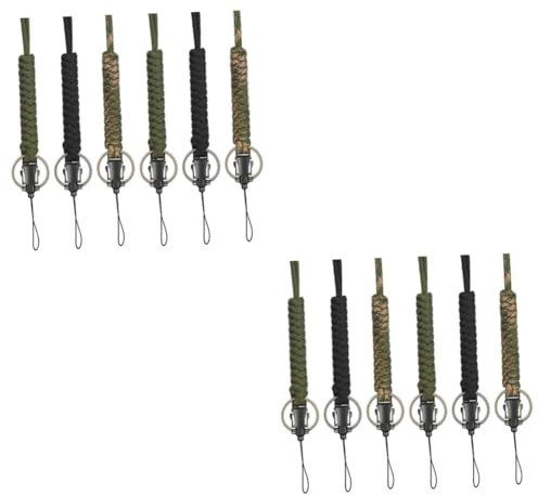 Mipcase 12pièces Cordon De Cou Paracorde Lanière Étanche Pour Porte-clés Et Id Pour Camping Et Randonnée Noirs Verts