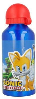 My sweety pop - Gourde - Aluminium - Pour enfant - Crèche - Maternelle - Ecole - Vacances - Repas - 17,5 cm – 400 ml - Hydratation - Idée Cadeau - Sonic - Bleu - pour garcon