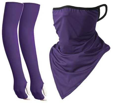 Whakano Dreieckstuch mit Ohrschlaufen,Armlinge,Atmungsaktiv UV-Schutz Gesichtsmaske,Fingerlöcher Handschuhe,für Radfahren,Laufen,Basketball,Golf,Outdoor Aktivitäten,Unisex,Dunkellila