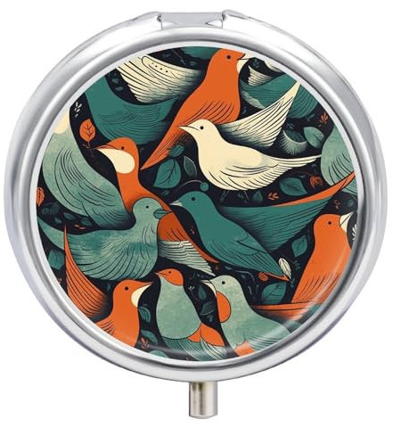 Runde Pillendose, Vogelherde, Medikamentendose, 3 Fächer, tragbarer Pillen-Organizer für Geldbörse oder Tasche