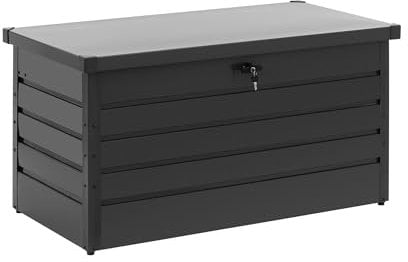Uniprodo Auflagenbox aus pulverbeschichetem Stahl wetterfest und abschließbar Gartenbox Aufbewahrungsbox für den Garten Kissenbox Gartentruhe