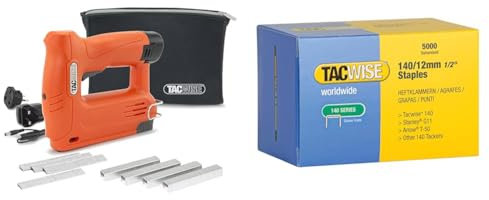 Tacwise 1586 140-180EL Cordless 12V Staple/Nail Gun with Storage Bag, 200 Staples & Nails, Uses Type 140 180 Nails, Orange/Black & 0343 Type 140/12mm Heavy Duty Galvanised Staples, Pack of 5000