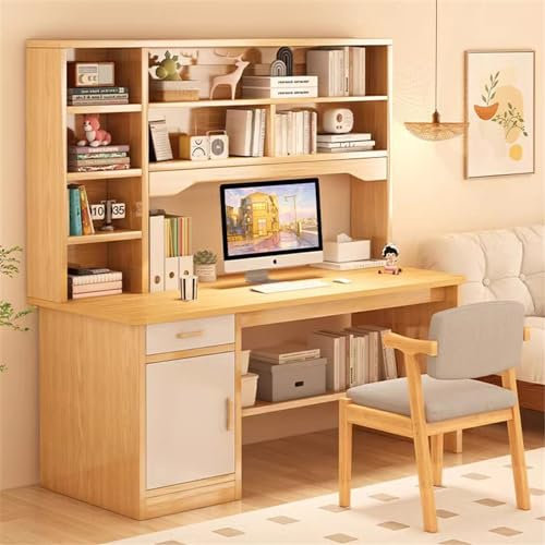 Genérico Escritorio,Mesa de Estudio de Madera, estantería con Mesa integrada, Escritorio para Ordenador con estantería, Mesa para Ordenador portátil, Escritorio, para Dormitorio de Oficina en casa