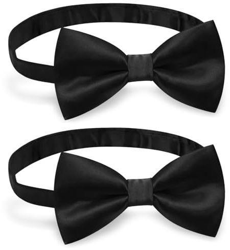 xdg 2pcs Bow Ties for Men, Classic Black Men's Pre-Tie Bow Tie, Satin Dress Bow Tie and Adjustable Formal Black Tie for Banquet, Wedding, Party. Kids and Pets can be Used