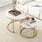 HOJINLINERO Round Coffee Table Set of 2,Nest of Tables,Coffee Tables for Living Room,Wooden Coffee Table with Storage & Gold Metal Frame,Modern Side Sofa Nesting Tea End Table Living Room,White