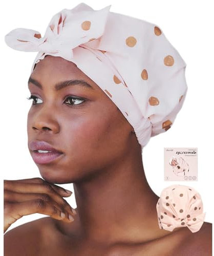 JYTDBCS Shower Cap for Women Waterproof Reusable Shower Cap with Elastic Band Ribbon Bow for Long Short and Curly Hair, for Ladies Girls Shower Spa Home Use,ladies shower cap long hair