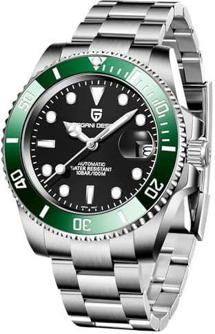 Pagani Design Herrenuhr Automatik Mechanische Uhr, NH35/8215 Uhrwerk, Edelstahl 40mm Saphirglas, 100M Wasserdicht Armbanduhr