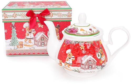 Christmas Concepts® Gamme de vaisselle en céramique de luxe Gingerbread - Théière de 30,4 oz avec coffret cadeau décoratif assorti