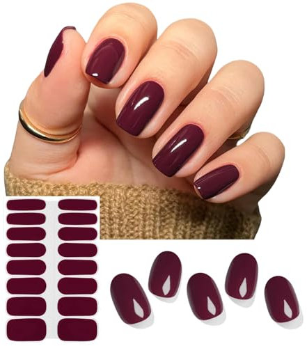 Ruzister 16 Stück UV Härtende Selbstklebende Nagelfolien Dunkelrot Halbgehärtete Gel Nagelsticker Nagelfolien für Lampe Wraps Selbstklebende Gel Folien Nägel Set