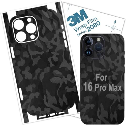 16 Pro Max Skin Wrap 3M Camo Texture Film Protective for Sides and Back (Black Camo)