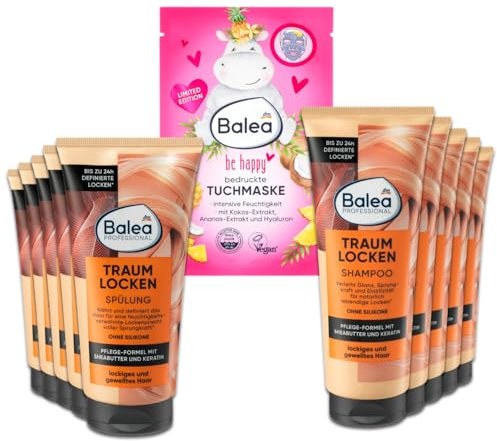 9er Set Balea: 4 x Spülung, 250 ml - 4 x Shampoo, 250 ml mit Sheabutter und Keratin - 1 x bedruckte Tuchmaske Nilpferd, 1 St - Feuchtigkeitsspendend