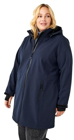 Zizzi Softshelljacke für Damen Große Größen - Übergangsjacke Lang - Atmungsaktiv, Winddicht & Wasserabweisend - mit Kapuze - Jacke aus Softshell-Material mit Fleece Gefüttert