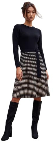 Roman Originals Chevron Print Belted Jumper Dress for Women UK - Ladies Everyday Autumn Winter Round Neckline Comfy Soft Evening Vacation Work Party Night Out