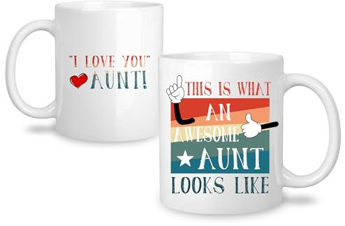 Yufansd Fantastica tazza per zia – regalo per donne, regalo di compleanno di Natale da nipote – tazza da caffè 325 ml, bianca (zia 2)