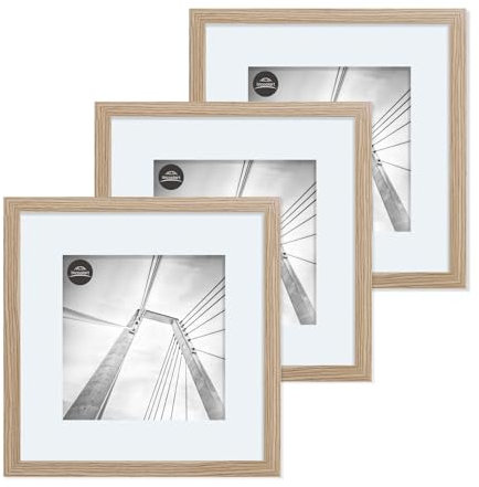 lincoolart bilderrahmen 30x30 cm Holz Natur Fotorahmen,MDF Rahmen mit Acrylglas,für Bilder 20x20 mit passepartout oder 30x30 ohne passepartout 3er Set