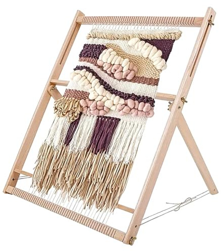 QAUUCP Webrahmen Großes Webstuhl-Set aus massivem Buchenholz, zusammenklappbar, verstellbar, gewebter Wandkunst-Webstuhl for Wandteppiche/Bodenmatten/Schals, Handstrickrahmen