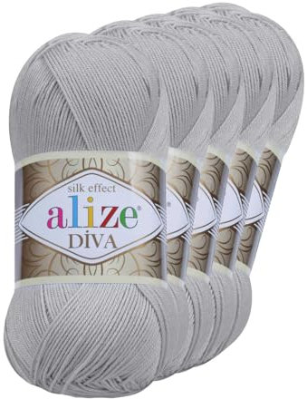 500g Strickgarn ALIZE DIVA - Häkelgarn Wolle Sommer Stricken Häkeln, Farbe:355 grau