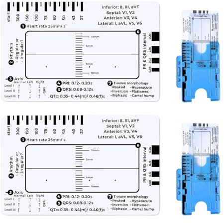 2 Set EKG-Lineal ECG/EKG 7 Step Ruler Card for ECG/EKG Interpretation Pocket ECG EKG Card Ruler ECG Reference Guide with Protect Sheath ECG/EKG Assessment Tool Referenzleitfaden für Elektrokardiogramm