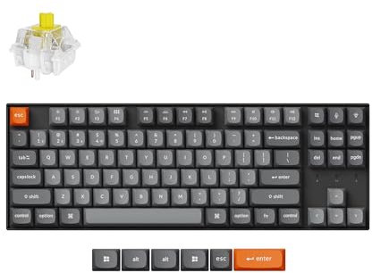 Keychron K8 MAX Teclado Mecánico Inalámbrico Personalizado, 2.4 GHz/Bluetooth/USB-C, LED Blanco, QMK/Via Macros Programables, PBT Keycaps, para Mac Windows, Super Banana Switch