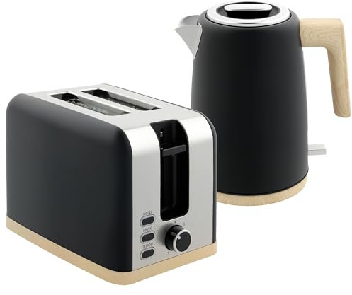 HOMCOM Kettle and Toaster Set, 1.7L 3000W Fast Boil Kettle & 2 Slice Toaster Kitchen Set with 7 Level Browning Controls, Defrost, Reheat, Auto Off, Boil-Dry Protection, Black