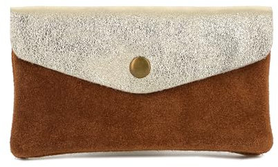 Double Tree - Porte-Monnaie Cartes Cuir Véritable Suède Irisé Femme - Portefeuille Pochette Rangement À Rabat - Format Mi-Long Taill M - Léger Pratique - Marron