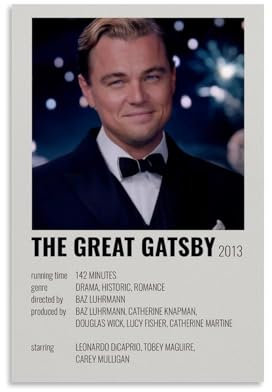 OREAUORN Filmposter The Great Gatsby, Wandkunst, Leinwand, ästhetisches Vintage-Poster, dekoratives Gemälde für Wohnzimmer, Schlafzimmer, 20 x 30 cm, ungerahmter Stil