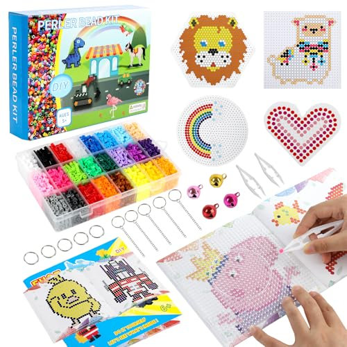 Dongzhi 24 Farben 5mm Bügelperlen Set (6320 Stück) mit Platten & Zubehör | Kreativset für Kinder ab 6 | Für Weihnachten, Halloween, Geschenke