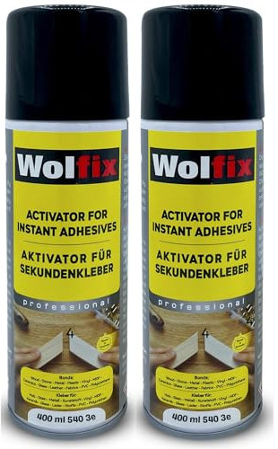 Wolfix Attivatore Spray per Colla Cianoacrilica - 400mlx2 – Super Adesivo Istantaneo, Attivatore per Cianoacrilato Spray – Formula Turbo per un'Adesione Immediata e Risultati Duraturi