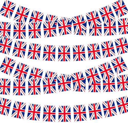 10 Metre Union Jack Bunting Banner with 30 Flags, 14 x 21 cm Rectangle British UK String Flags for British National Day, King’s Coronation, Street Parties, Sports Events, Wall and Garden Decorations