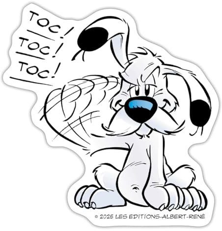 Spreadshirt Asterix & Obelix Idefix Klopft Toc Toc Toc Sticker Aufkleber, 10 x 10 cm, Mattweiß