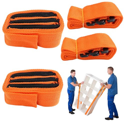 Tragegurte Umzug 2 Personen, Möbeltransportgurte, Verstellbare Möbeltragegurte, Transportgurt, Umzugsgurte, Umzugshelfer Tragegurt 380 kg (Orange)