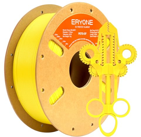 ERYONE Glass Fiber PETG Filament 1.75mm +/- 0.03mm, 3D Printing Filament PETG GF, 1kg (2.2 LBS)/Spool, Yellow