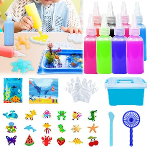 JIAMIAN Magic Water Gel Bead Sensory Toy, DIY Magic Water Elf Kit, Eight Types of Molds Sea Creatures Colorful, 3D Aqua Park Set, Kids Educational Toys, Eight Colors Randomly Selected