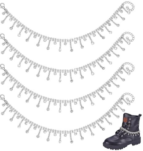 PH PandaHall 4 Stück Strass Schuh Ketten Schmuck Schuh Charms Chains Glitter Boot Strap Kette Quaste Bling Schuh Kette Legierung Schuh für Weihnachten Party Frauen Dekoration Tasche Kleidung, Platin