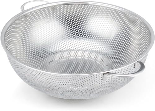 YC Kitchen Sieb Edelstahl, Nudelsieb mit Griffen, Sieb für Küchennahrung zum Waschen von Nudeln, Obst, Gemüse, Spülmaschinenfest - 28,5cm
