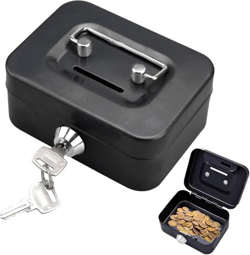 Geldkassette Abschließbar Klein Geldkassette 2 Stück Spardose mit Schlüssel Tragbar Trinkgeldkasse Münzen Box für Münzen Scheine Tresor (Schwarz+Silber)