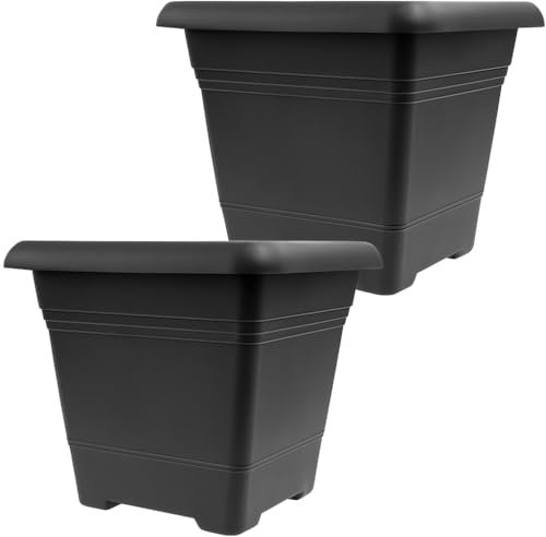 SUSTANIA Lot de 2 grands pots de fleurs d'extérieur 40 x 40 cm - Anti-basculement - Avec système de drainage - Jardinière extrêmement résistante - Pot de fleurs stables - Anthracite