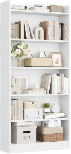 Yaheetech Libreria a 6 Ripiani, Scaffale in Legno con Ripiano Regolabile, 60 x 24 x 160 cm, Libreria Verticale Salvaspazio per Soggiorno, Cameretta, Studio, Ufficio, Bianco