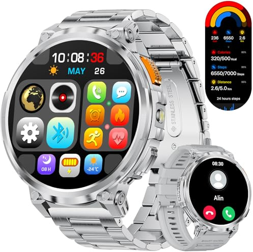 LIGE Montre Connectée Homme, 1,85'' HD Écran avec 730mAh Batterie, Appels Bluetooth/LED Lampe/130+ Modes Sportifs, SpO2/Fréquence Cardiaque/Pression Artérielle/Sommeil pour Android iOS Argenté