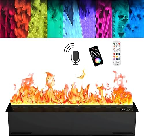 GIZMIT Cheminées à Eau atomisée, cheminée électrique à Vapeur d'eau, cheminée à Effet de Flamme 3D LED Multicolore, contrôle par Application/télécommande/Tactile voicecontrol-120cm