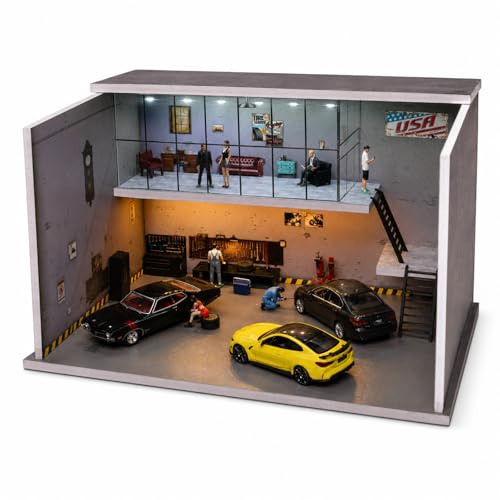 Modèle de garage Diorama 1:64, avec éclairage LED tricolore, écran de scène de stationnement, luminosité réglable, modèle de salle d'exposition pour modèles de dicast