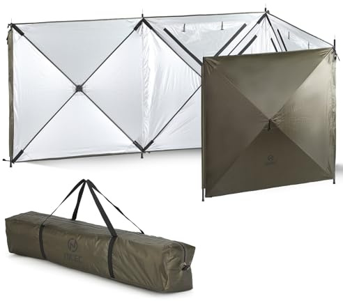 Nice C Camping Wind Sceen, 4 Panels Beach Garden Wind Blocker Breaker, 4 FT Privacy Fence Screen, with Mesh Window, Poles, Ground Nails Included (Green)